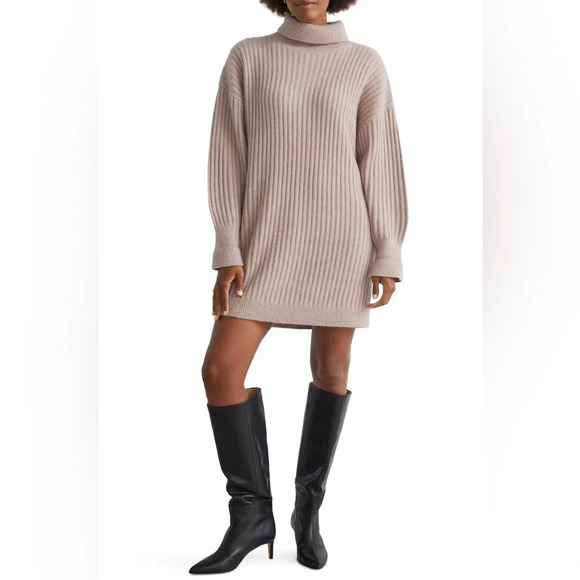 & Other Stories Small Ribbed Turtleneck Sweater Dress Long Sleeve Oatmeal - Picture 1 of 7